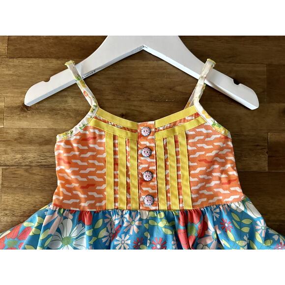 Matilda Jane Hello Lovely! Always Twirling Sleeveless Floral Dress Orange Blue - Picture 4 of 9